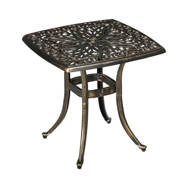 Outsunny Beistelltisch Terrassentisch Mit Schirmloch 54x54x52, 5cm Aluminiumrahmen In Bronze, Ideal Für Garten & Balkon Aosom.de thumbnail