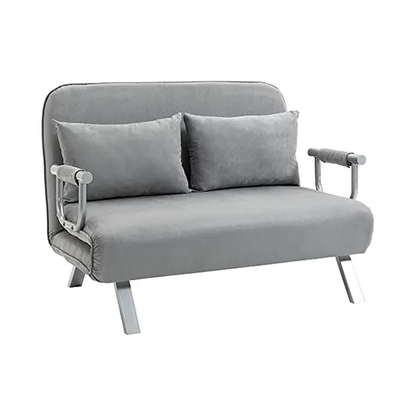 Homcom - Schlafsofa Schlafcouch Mit Verstellbarer Rückenlehne, Wurfkissen, Sofa Mit Schlaffunktion, Samtoptik, Armlehne, Gästebett, Klappsessel Für thumbnail