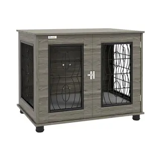 PawHut Hundekäfig Möbel Mit Abschließbar Tür Kissen, Metall Hundebox Für Zuhause Indoor Hundehütte Für Mittelgroße Hunde Bis Zu 20 Kg Beistelltisch
