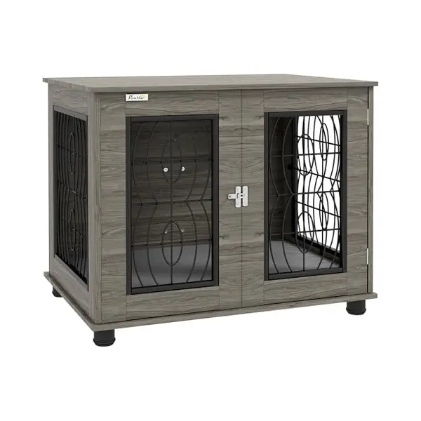 PawHut Hundekäfig Möbel Mit Abschließbar Tür Kissen, Metall Hundebox Für Zuhause Indoor Hundehütte Für Mittelgroße Hunde Bis Zu 20 Kg Beistelltisch thumbnail