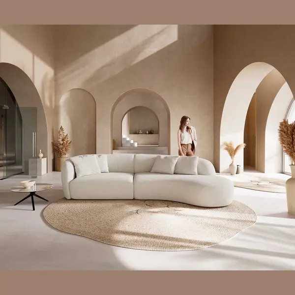 Delife Sofa Mairi 330x160 Cm Bouclé Creme-Weiß thumbnail