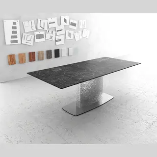 Delife Eetkamertafel Edge Keramiek Laminam®Nero Greco Grijs 180-220x100 Wave Rvs Uitschuifbaar
