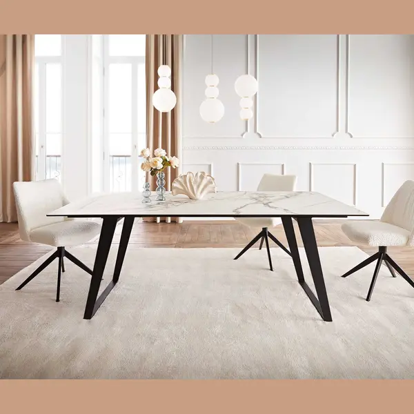 Delife Esstisch Edge 200x100 Keramik Calacatta Luxe Weiß-Gold-Grau Metall Schräg Schwarz thumbnail