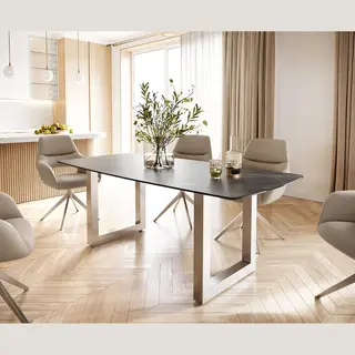 Delife Eettafel Edge Bootsform Keramiek Laminam® Noir Desir Bruin 200x100 Roestvrij Staal Breed