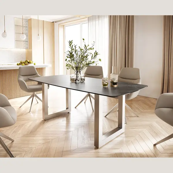 Delife Eettafel Edge Bootsform Keramiek Laminam® Noir Desir Bruin 200x100 Roestvrij Staal Breed thumbnail