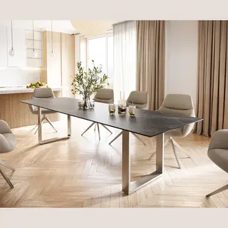 Delife Esstisch Edge 300x100 Keramik Laminam® Noir Desir Braun Edelstahl Schmal