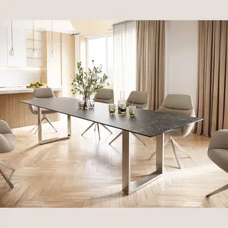 Delife Eettafel Edge Keramiek Laminam® Nero Greco Grijs 300x100 Roestvrij Staal Smal