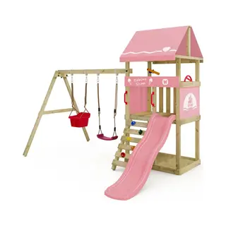 Klettergerüst Spielturm Dinkyhouse Für Kleinkinder Mit Rutsche Und Kinderschaukel, Babyschaukel Mit Sicherheitsgurten – Pastellpink - Wickey