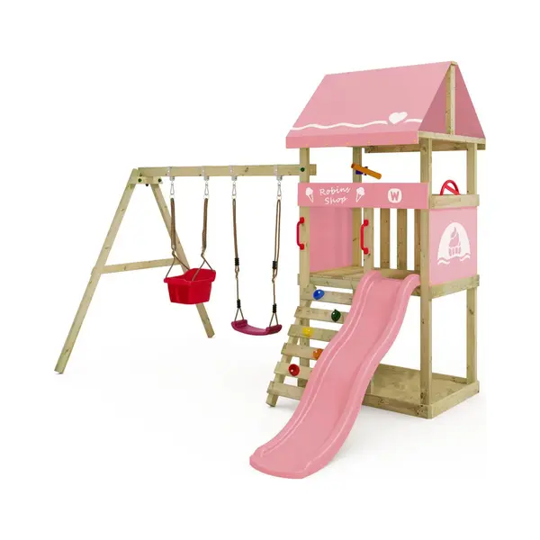 Klettergerüst Spielturm Dinkyhouse Für Kleinkinder Mit Rutsche Und Kinderschaukel, Babyschaukel Mit Sicherheitsgurten – Pastellpink - Wickey thumbnail