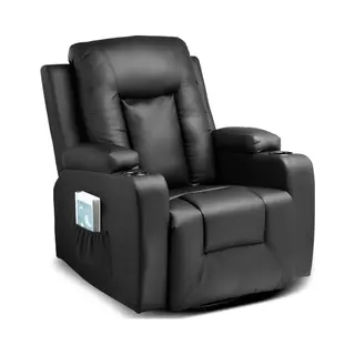 Comhoma Relaxstoel Met Verstelbare Rugleuning En Voetensteun, 360° Draaibare Stoel Met Bekerhouder En Zijzakken, Ergonomisch Design Met Volledige