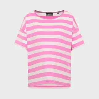 Elbsand Damen T-Shirt Gestreiftes Jersey Kurzarmshirt ESWLuani 70796 00 Magenta Sky + Soft Rose (0131) Xl