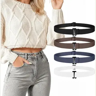 Cyslmuk 4 Stuks Onzichtbare Riem Voor Dames|Elastische Riem|met Een Platte Plastic Gesp|verstelbaar Voor Jeans En Pantalons|Ook Te Gebruiken Bij Geplooide