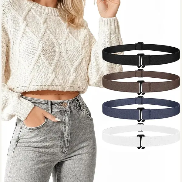Cyslmuk 4 Stuks Onzichtbare Riem Voor Dames|Elastische Riem|met Een Platte Plastic Gesp|verstelbaar Voor Jeans En Pantalons|Ook Te Gebruiken Bij Geplooide thumbnail