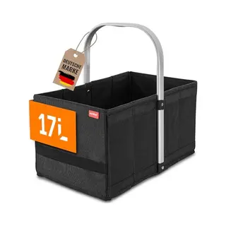 Achilles Einkaufskorb - Praktischer Tragekorb Zum Einkaufen - Klappbare Einkaufsbox Mit Alu-Griff - Platzsparende Box Kofferraum - (Schwarz)