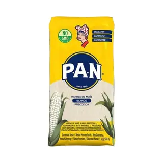 Pan Voorgekookte Witte Maïsmeel 1 Kg – Ideaal Voor Arepas, Tortilla’s En Traditionele Maïsgerechten Met Kajal Sticker