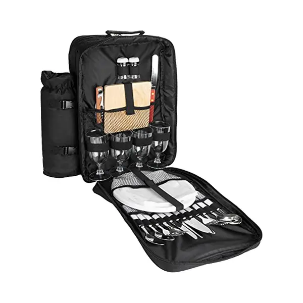 Brubaker Picknickrucksack Für 4 Personen Schwarz 30 × 39 X 21 Cm - Inkl. Kühlfach + Abnehmbarer Iso-Flaschenhalter thumbnail