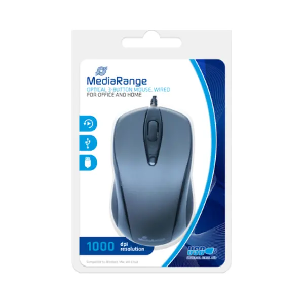MediaRange MROS201 Maus Büro Beidhändig Usb Typ-A Optisch 1000 Dpi thumbnail