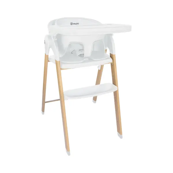 BabyGO Levels - Kinderstoel - Eetstoel Voor Kinderen Vanaf 6 Maanden Tot 110kg - Hout Look - Wit thumbnail