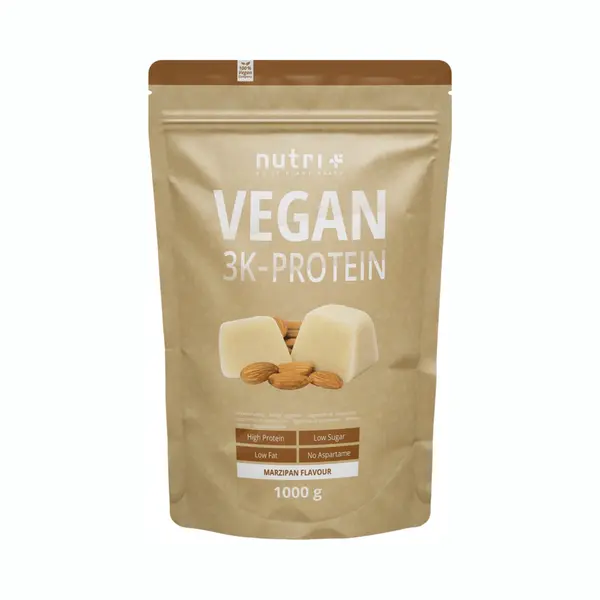 Nutri + Veganes Protein Marzipan 1 Kg - 83% Eiweiß - Proteinpulver Winter - Laktosefreies Eiweißpulver Low Sugar + Glutenfrei - 1000 G Pulver thumbnail