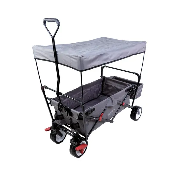 Fuxtec Faltbarer Bollerwagen Fx-ct350 Grau- In Weiteren 4 Farben Erhältlich, Klappbar Mit Dach, Vorderrad-bremse, Strand-reifen, Hecktasche, Für Kinder thumbnail