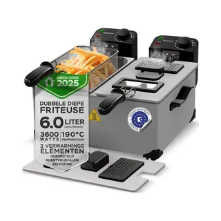 TurboTronic By Z-Line Kaltzonenfritteuse Doppel-Fritteuse 3600W, Kaltzone, 2x3L, Sichtfenster, 0-190°C, Silber, 3600 W, Pommes & Snacks