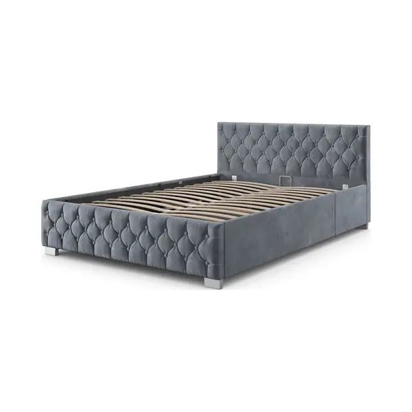 Juskys Polsterbett Nizza, Stauraum, Led Licht, Chesterfield Steppung, Samtbezug thumbnail