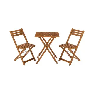 Juskys Balkonmöbel Set Bala - Sitzgruppe 3 Teilig Aus Holz Für 2 Personen, Klappbar, Platzsparend - Gartenmöbel Tisch Stühle Balkonset Klappstuhl -