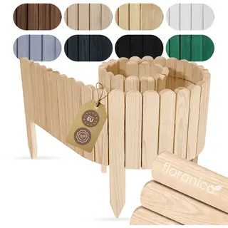 Floranica Palisade Beeteinfassung Beetumrandung Rasenkante Umrandung Flexibler Rollborder, LxH, 200x10 Cm, Unbehandelt, Dekozaun Holzzaun Umzäunung