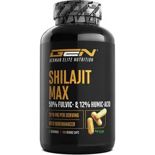 German Elite Nutrition Mumijo Shilajit Max -180 Capsules - Extra Sterk, 2000 Mg Per Dagelijkse Portie - 50% Fulvozuur + 12% Humuszuur + Bioenhancer - Origineel Himalaya 10,