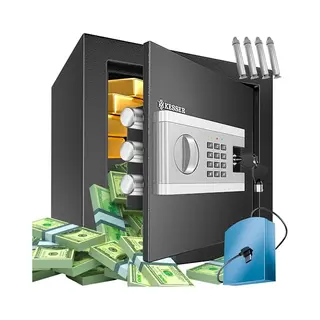 Kesser® Elektronische Kluis Met Cijferslot 38 X 30 X 30 Cm - Digitale Muurkluis Inclusief Batterijbox En Batterijen - Electrische Safe Met 2