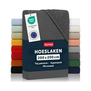 Blumtal Hoeslaken - Microfiber Hoeslakens - 200 X 200 X 30cm - Katoen - Antraciet
