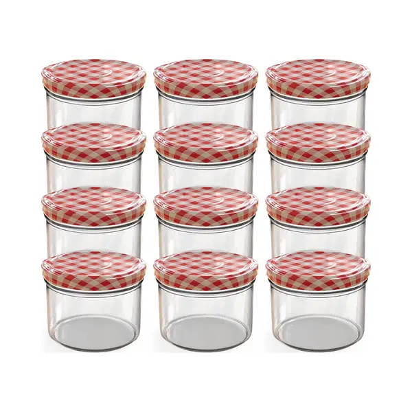 Oputec 12 X 230 Ml Einmachgläser Mit Schraubdeckel Rot Kariert – Perfekt Für Marmeladen, Konfitüren Und Mehr, Kleine Gläser Mit Deckel, Ideal thumbnail
