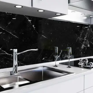 Danario Küchenrückwand Selbstklebend - Matt - Spritzschutz Küche - Versteifte Pet Folie - 0, 4 Mm - Marmor Schwarz - 60cm X 340cm