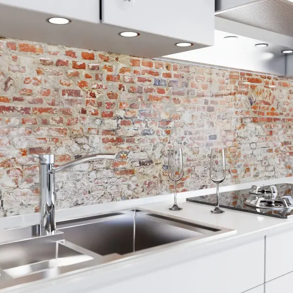 Danario Küchenrückwand Selbstklebend - Glasoptik - Spritzschutz Küche - Versteifte Pet Folie - 0, 8 Mm - Alte Ziegelmauer - 60cm X 340cm thumbnail