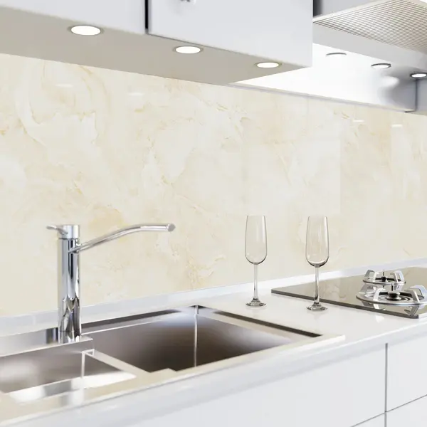 Danario Küchenrückwand Selbstklebend - Glasoptik - Spritzschutz Küche - Versteifte Pet Folie - 0, 8 Mm - Marmor Beige - 60cm X 500cm thumbnail
