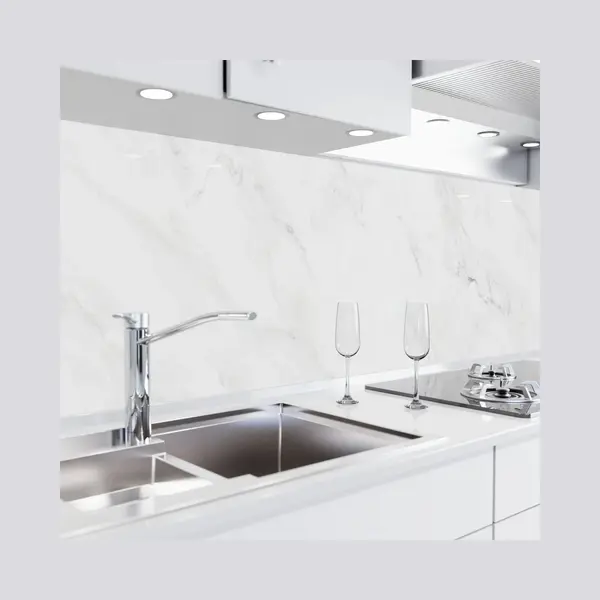 Danario Küchenrückwand Selbstklebend - Matt - Spritzschutz Küche - Versteifte Pet Folie - 0, 4 Mm - Marmor Weiß - 80cm X 280cm thumbnail