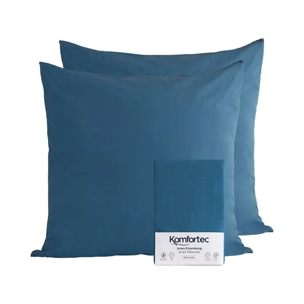 Komfortec 100% Cotton Cushion Covers, Set Of 2, 40 X 40 Cm, Super Soft Premium Jersey Pillowcase, 150 G/m², Cushion Cover, Deep Sea Blue thumbnail