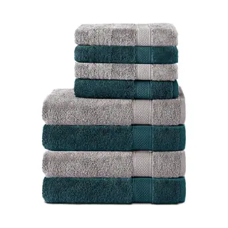 Komfortec Handdoekenset – Set Van 8 - 4x Handdoek 50x100 Cm En 4x Badhanddoek 70x140 Cm - 100% Katoen - Zilvergrijs&Petrolemblauw