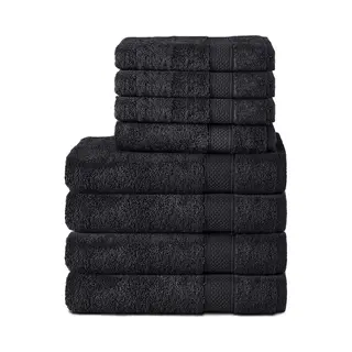 Komfortec 8er Handtuch Set Aus 100% Baumwolle, 4 Badetücher 70x140 Und 4 Handtücher 50x100 Cm, Frottee, Weich, Towel, Groß, Schwarz