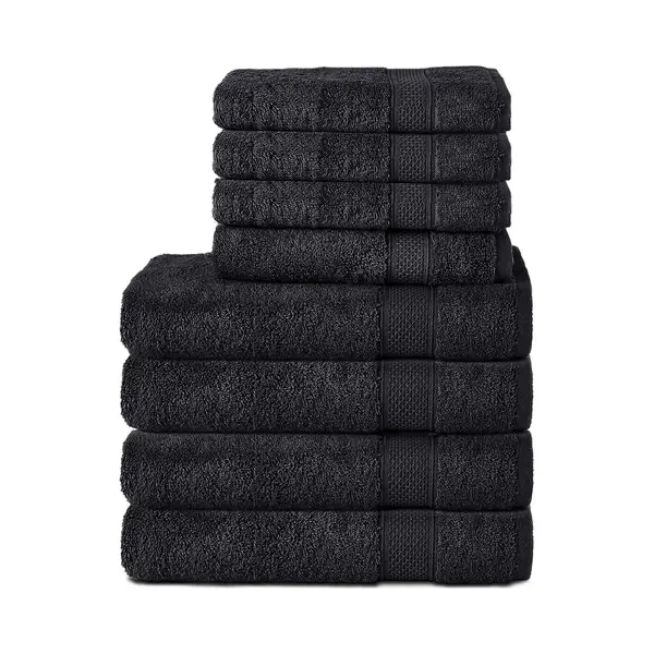 Komfortec 8er Handtuch Set Aus 100% Baumwolle, 4 Badetücher 70x140 Und 4 Handtücher 50x100 Cm, Frottee, Weich, Towel, Groß, Schwarz thumbnail