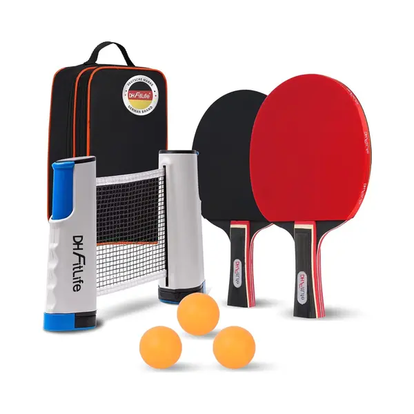 Dh FitLife Tischtennisschläger Set Für 2 Spieler, Mit Ausziehbarem Mobilen Tischtennisnetz (3 Tischtennisbälle, 2 Schläger, Inkl. thumbnail