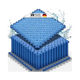 Tillvex® Pool Bodenschutzmatte Blau - 48 Stück Unterlegmatte Für Pool & Planschbecken Poolmatte Bodenmatte Outdoor Poolunterlage Bodenschutz Matten