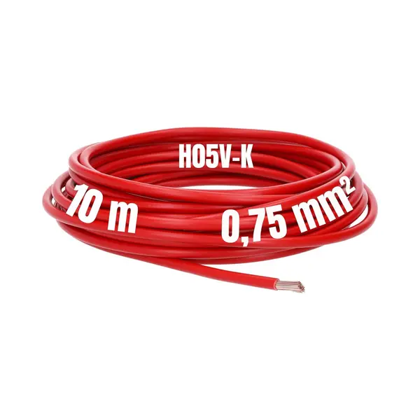 Kalitec 10 Meter H05V-K 0, 75 Mm² Rode Bedradingskabel I Kernkabel I Pvc Enkeladerig I Meeraderig 0, 75mm2 I Bedrading Fijnaderig I Enkele Kabel thumbnail