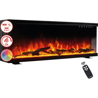 Kaminio Electric Fireplace Lea - Electric 3-in-1 Fireplace With Panoramic View, Heater, 3D Flame Effect, 12 Flame Colors, Remote Control