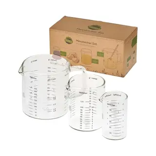 TreeBox Maatbeker Van Glas – 3-delige Set Maatbekers – Hitte- En Magnetronbestendig – Maatbeker 250 Ml, 125 Ml En 50 Ml