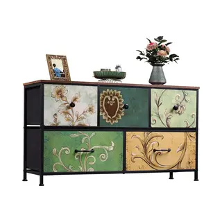 Shopentra Dressoir Met 5 Lades – Retro Kast Met Vintage Patroon, Opbergkast Voor Woonkamer & Eetkamer
