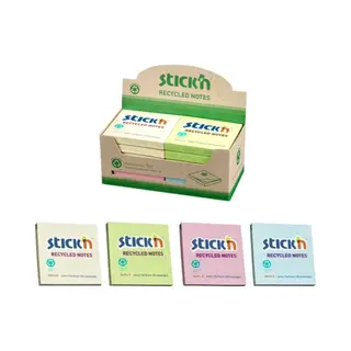 Stick'n Recycled Sticky Notes - 76x76mm - 4 Pastel Kleuren - Doos 12 Stuks