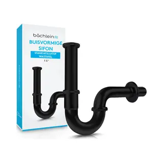 Bächlein Premium Universal Siphon Fürs Waschbecken (Standard 200mm Schwarz) - Geruchsverschluss Inkl. Gummimanschette + Einbauanleitung -