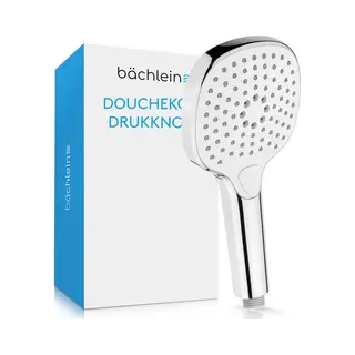 Bächlein Universal Duschbrause - Brausekopf Mit 3 Strahlarten, Einfach Wechselbar Durch Praktische Drucktaste - Eckiger Duschkopf Chrom - Handbrause
