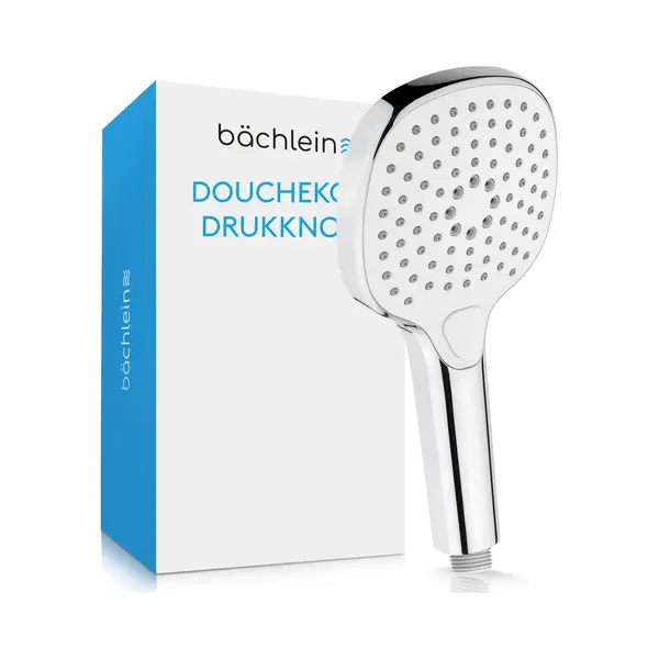 Bächlein Universal Duschbrause - Brausekopf Mit 3 Strahlarten, Einfach Wechselbar Durch Praktische Drucktaste - Eckiger Duschkopf Chrom - Handbrause thumbnail